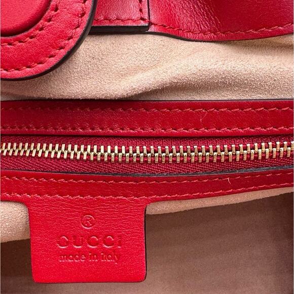 Logo Chain Shoulder Bag Apollo GG Handbag Tote Bag Red Leather New - Picture 7 of 10